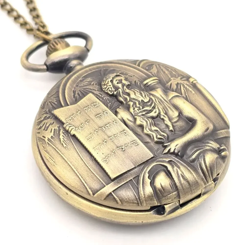 Moses & Ten Commandments Pocket Watch – Personalized Christian Bronze Gift